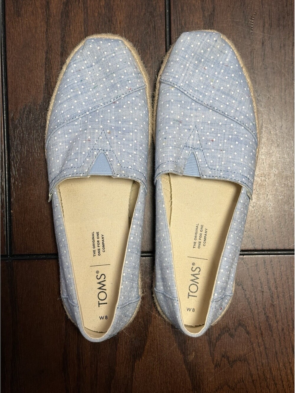 TOMS Women’s Slip-On Flat Espadrille Blue Polka Dot Canvas US 8